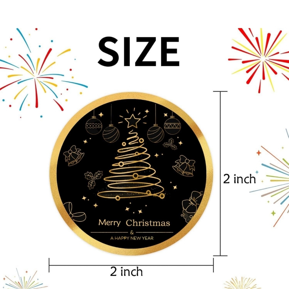 50 2" Stickers  Festive Gold and Black Christmas Stickers